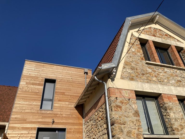 Bois zinc sur meulière - vue jardin